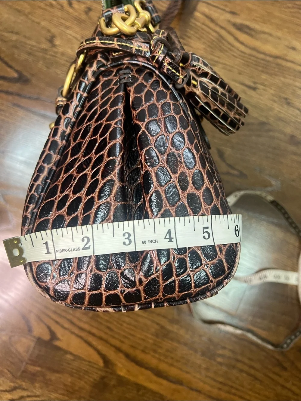 Dooney & Bourke Dark Brown Croc-Embossed Leather Satchel